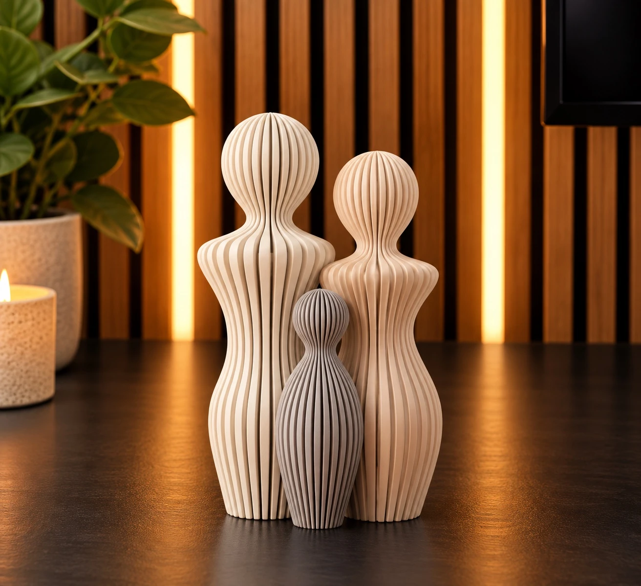 Familienfiguren mit Rillenstruktur